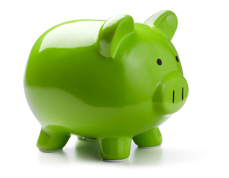 Green ceramic piggy bank